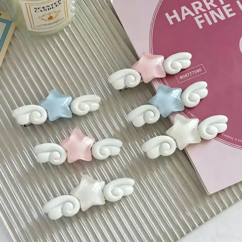Korean Trendy Mini Duckbill Hair Clips Star Wing Pattern Non Slip Bangs Clips Fashion Hair Accessories for Teens Wear