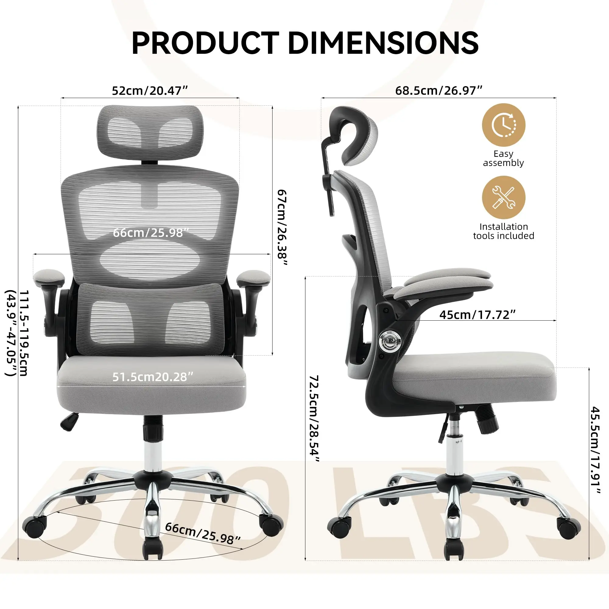 Office Chair Ergonomic Desk Chair with Mesh Back and Wheels, High-Back Computer Gaming Chair with Adjustable Headrest, Rolling S