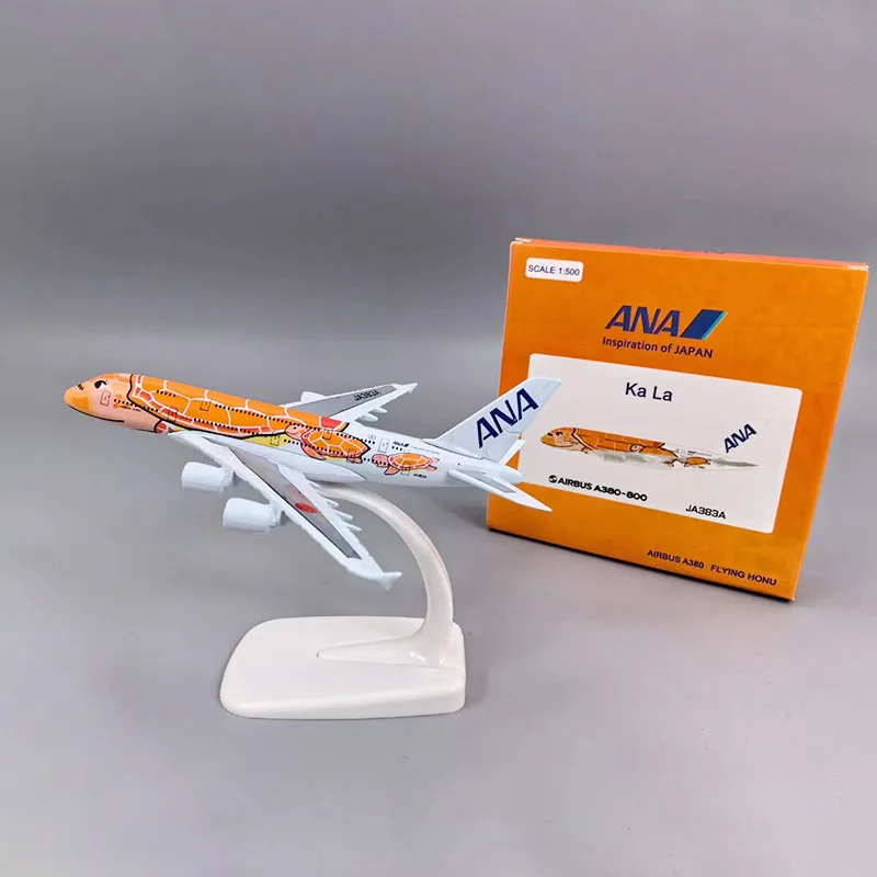 14CM 1/500 Scale A380 380 Japan ANA Airlines Orange Turtle KaLa Plane Model Alloy Aircraft collectible display Airplanes