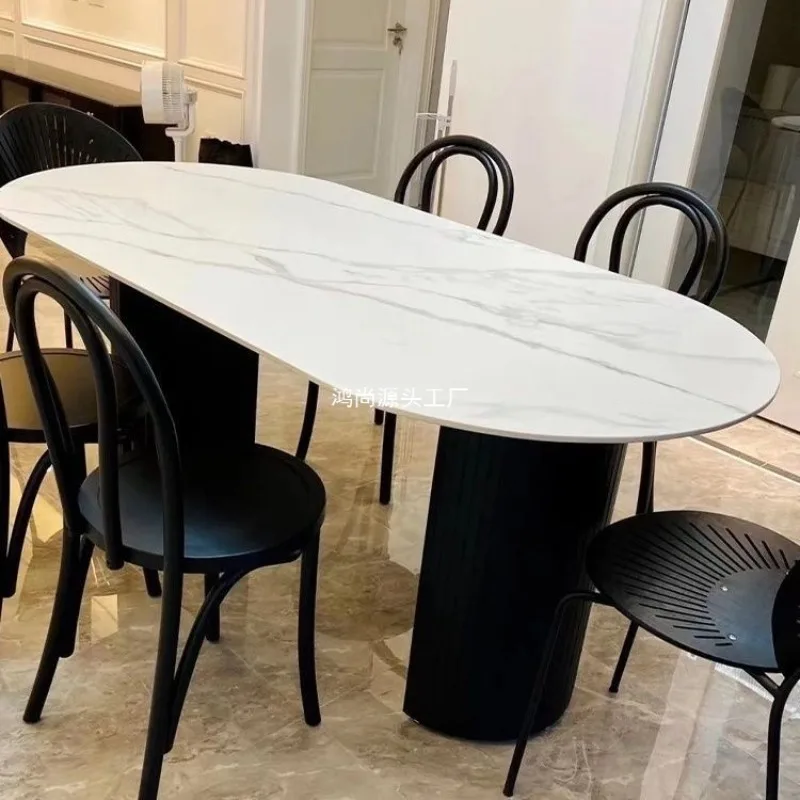Modern simple black oval dining table household small apartment