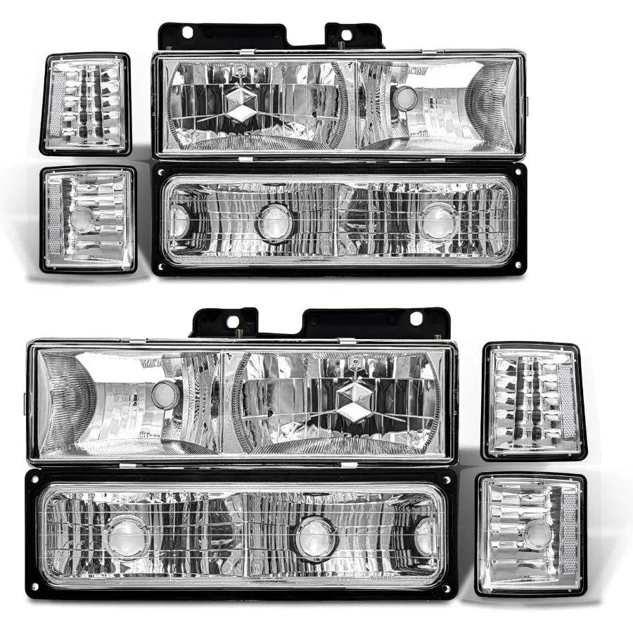 

Headlight Assembly Replacement for 1994 1995 1996 1997 1998 Chevy Silverado Tahoe Suburban C10 C/K 1500 2500 3500 8Pcs, Chrome H