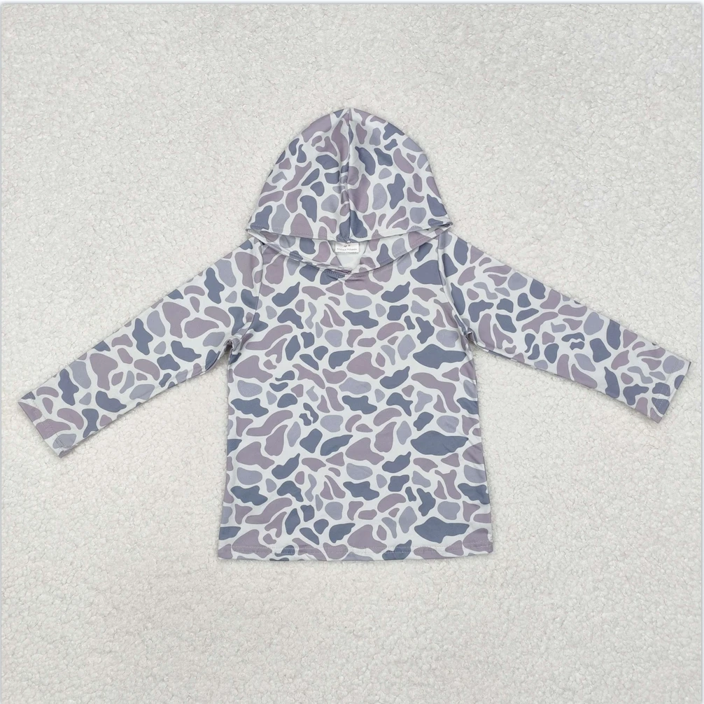 New arrival Baby Boys Gray Color Camo Long Sleeve Hoodie Top With Zipper boys t shirt