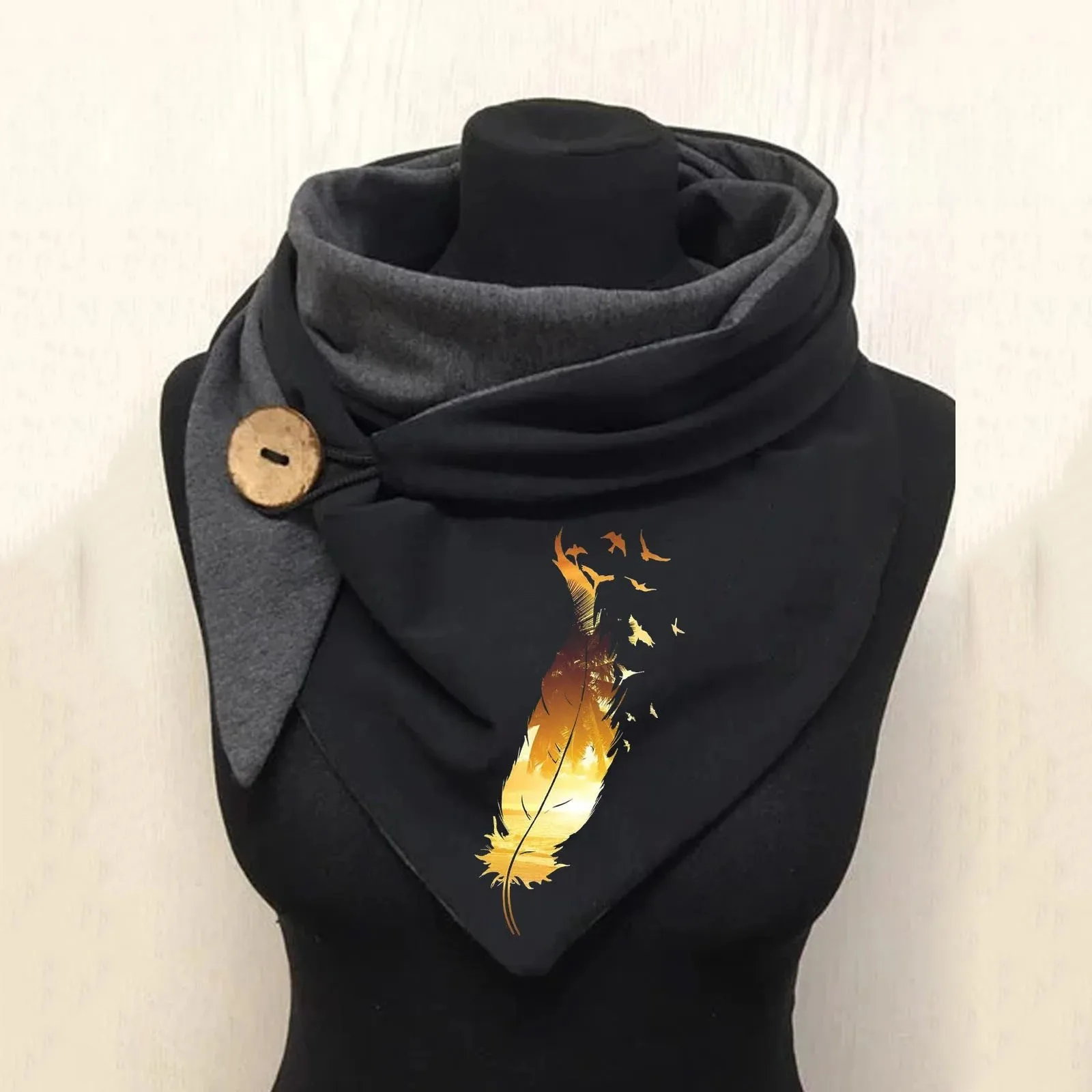 Women Scarf Winter Horse Print Scarf Button Soft Wrap Plush Velvet Warm Scarves Shawls Vintage Style Neck Wraps Neck Scarves