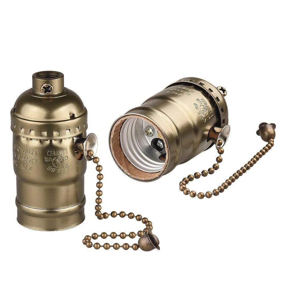 JOYINLED 1/10PCS E27 Vintage Pull Chain Lamp Base Screw Light Bulb Socket Holder with Pull Switch for Table Floor Lamps