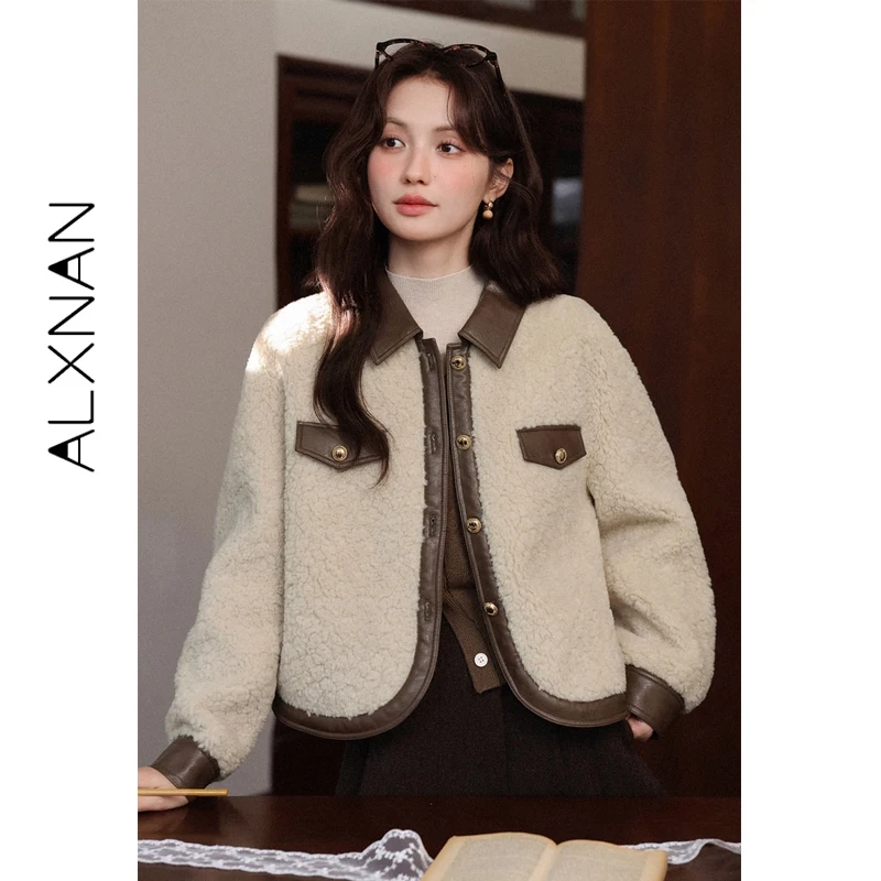 

ALXNAN Women Winter Jacket New Color Block Warm Short Outerwear 2025 Fashion Zip Up Collar Casual Elegant Female Clothing L58916