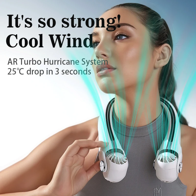 새로운 휴대용 목 선풍기 미니 에어컨 충전식 날개 없는 목 선풍기 45 °   야외용 조절 가능한 바람 방향