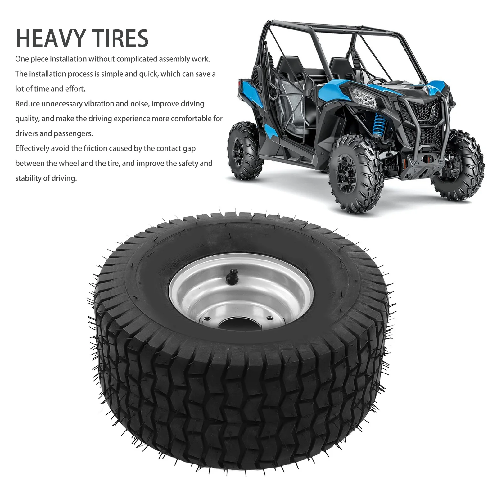 

15x6.00-6 ATV Tires with Wheel Hub, 6-Ply Heavy Duty ATV Tires with Hub, 15x6.00-6, Ideal for UTV, Kart, Lawn Mower, Farm Vehicl