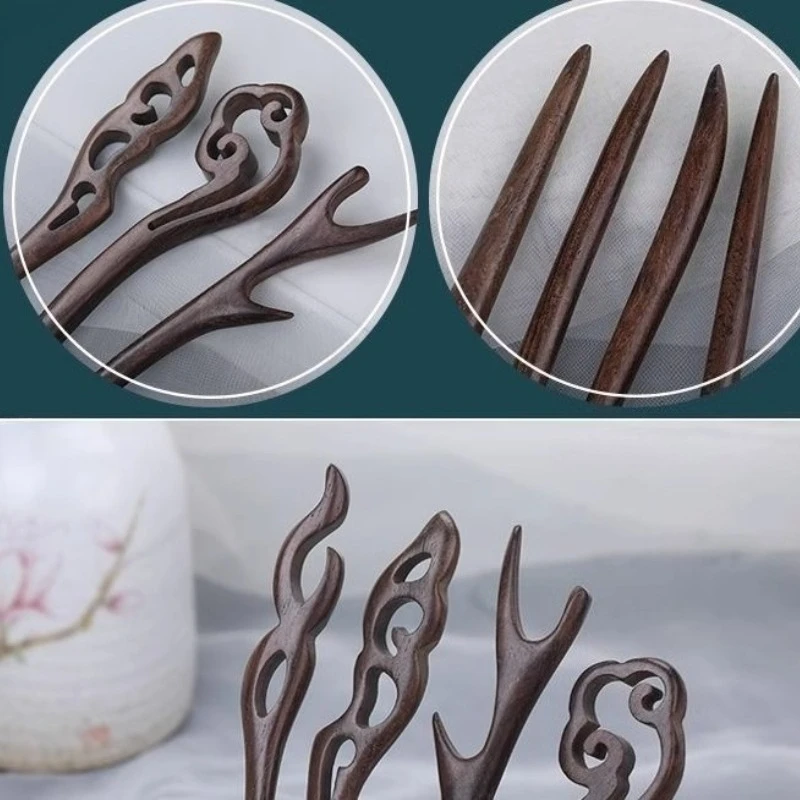Brown Wood Sandalwood Hairpin Simple Modern Antique Style Hair Accessories Dished Hair Hanfu Qipao Headwear - Image 4