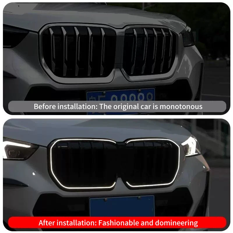 For BMW X1 2023 2024 LED with light Gloss Black Front Bumper Kidney Grill Car Front Bumper Grilles ABS Exterior accessories