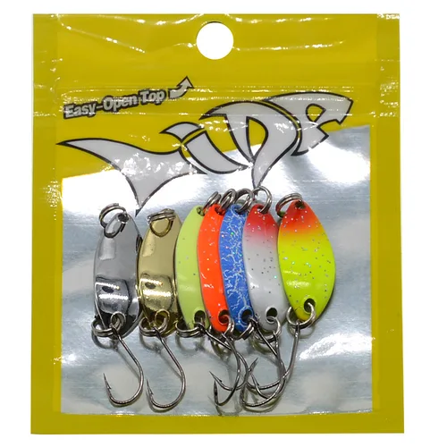 Señuelo tipo cuchara de pesca, 3g, pez Jigging, cucharas pequeñas de doble Color, un solo gancho, señuelos artificiales coloridos mandarín, bolsa de 5-10 piezas