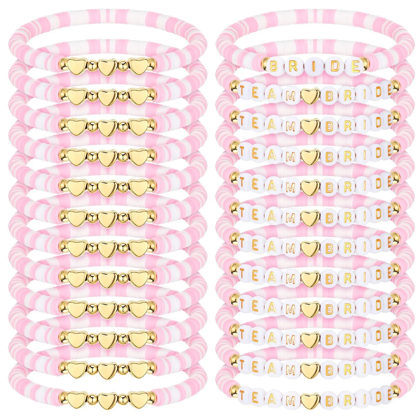24 PCS Colorful Friendship Bracelets for Bride and Bridesmaid Handmade Soft Polymer Clay Bride Team Letter Beads Bracelet Set