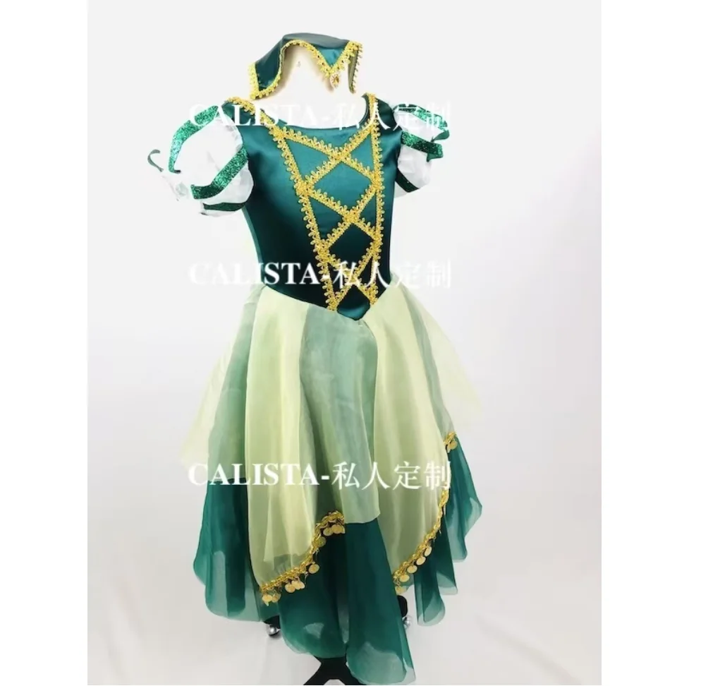 Italy Napoli dance dress Naples tutu Swan Lake scene character dance dress Green long gauze dress