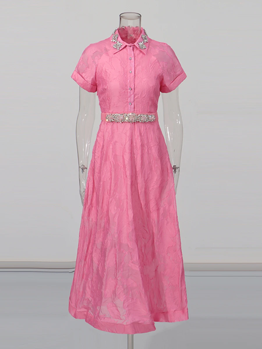 فستان كاجوال مرصع بالألماس من CHICEVER فستان نسائي طويل بأكمام قصيرة ومنظور أنيق فساتين نسائية طويلة موضة الصيف