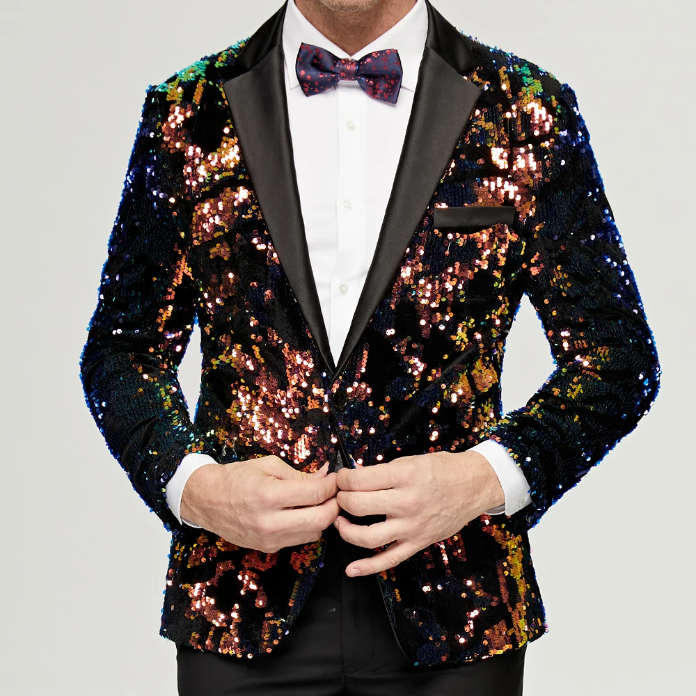 Men\'s Black Sequins Suit Jacket Man Nightclub Prom Suit Men Costume Homme Stage Clothes For Singers Banquet Performance Blazer