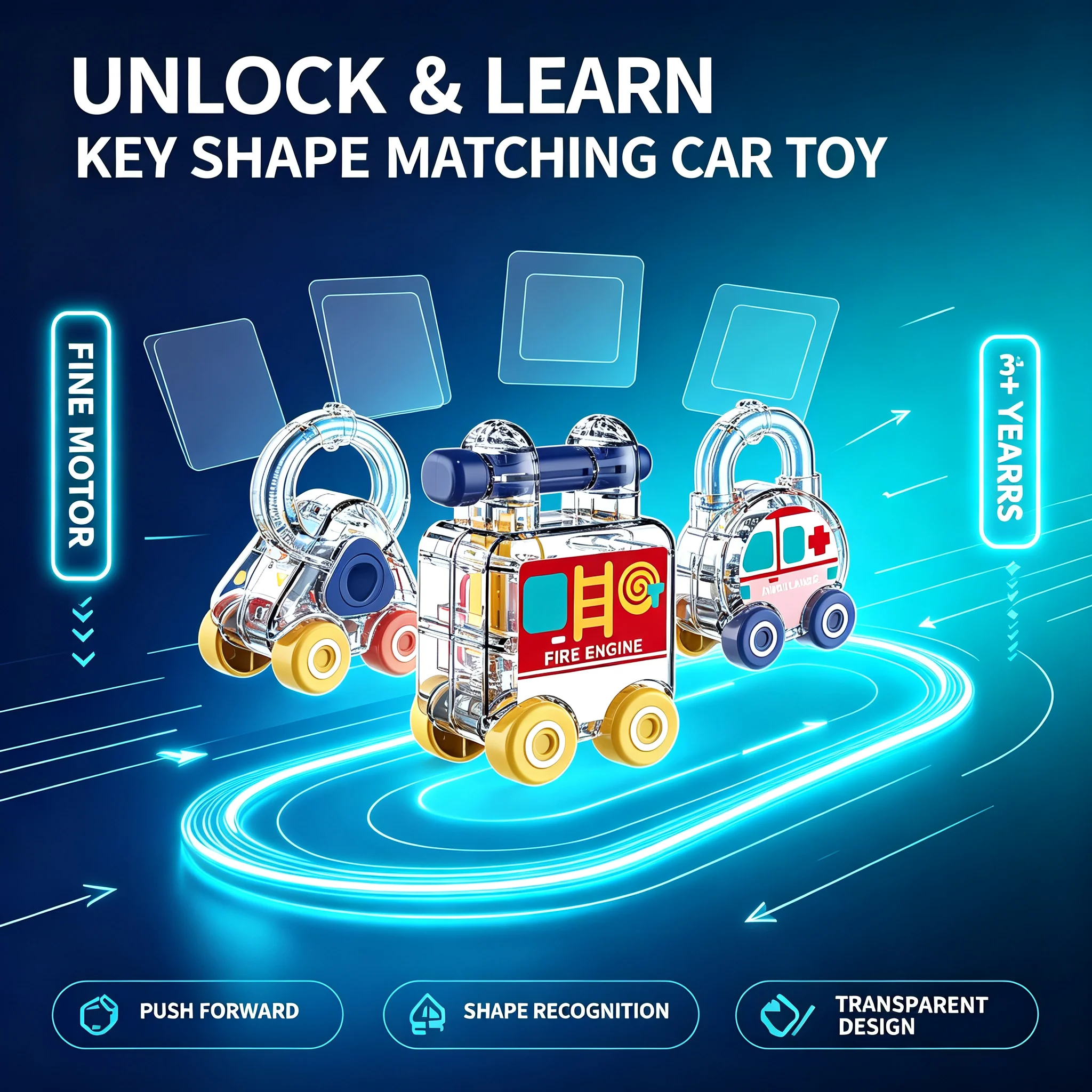 Kids Education Material - Toddler Key Matching Unlock Car Set,
