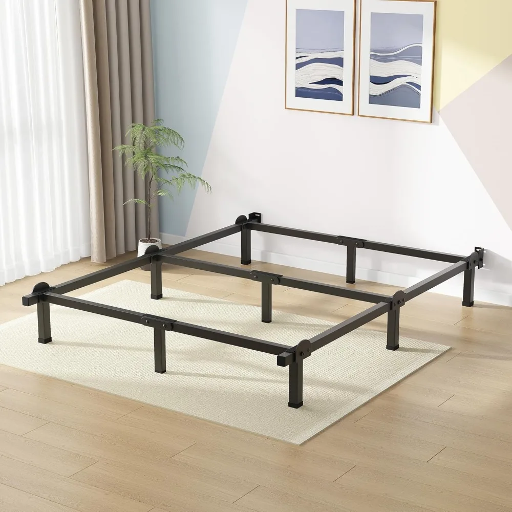 إطار سرير معدني بحجم كينج مع دعم 9 أرجل، ارتفاع 8 بوصة لصندوق زنبرك ومرتبة، سهل التجميع، لمسة نهائية سوداء