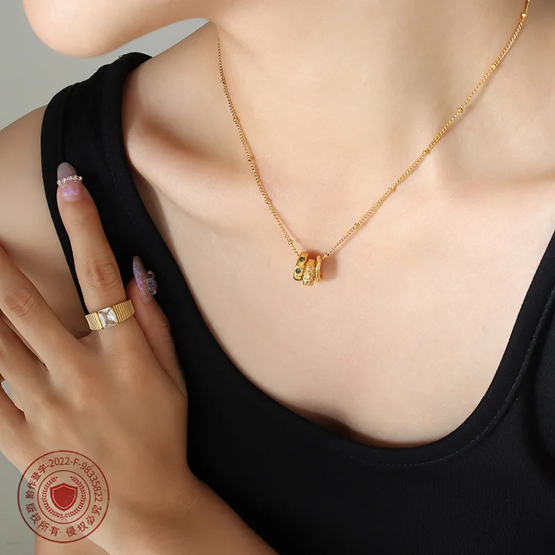 Small Loop String Pendant Necklace Zircon Stone Paved Stainless Steel Accessories Jewelry Gift Non Tarnish Waterproof Necklaces