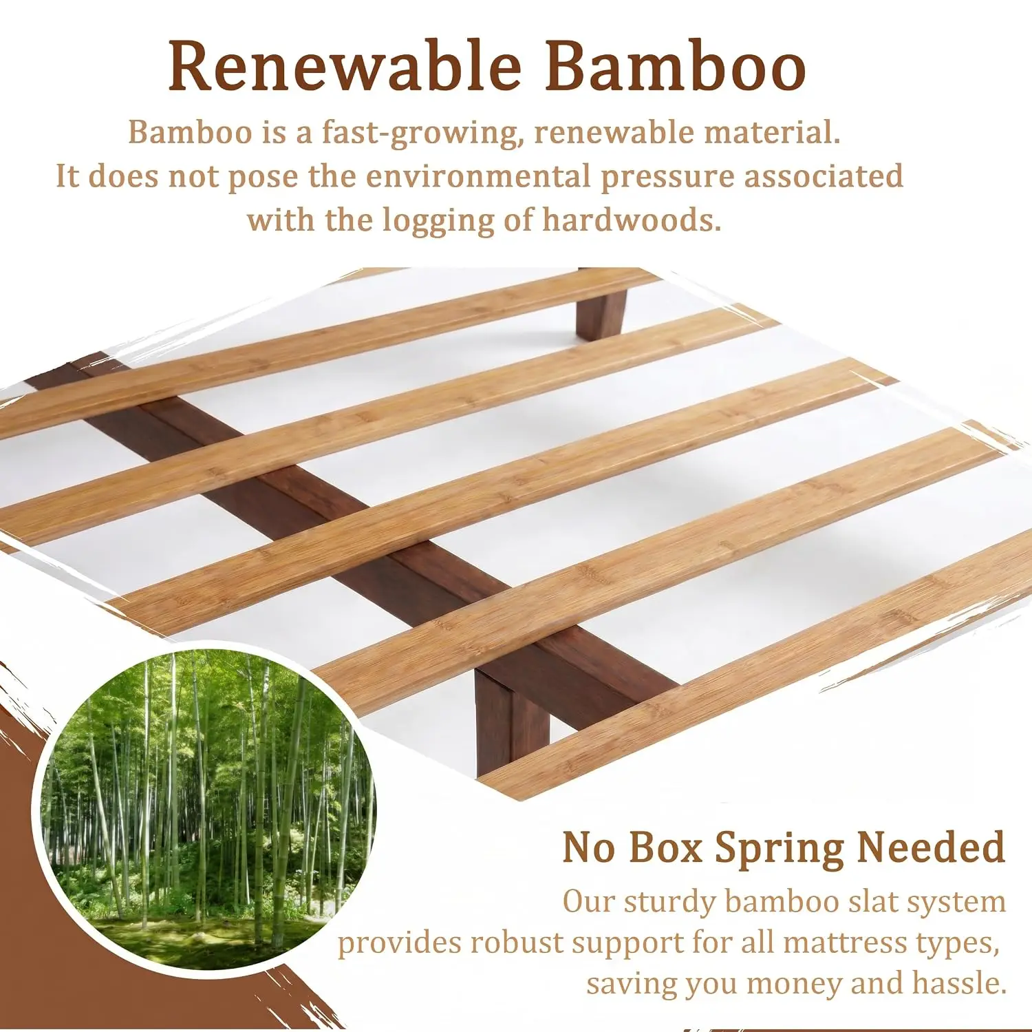Queen Size Bamboo Platform Bed Frame with Tall Headboard, Customized - view 5