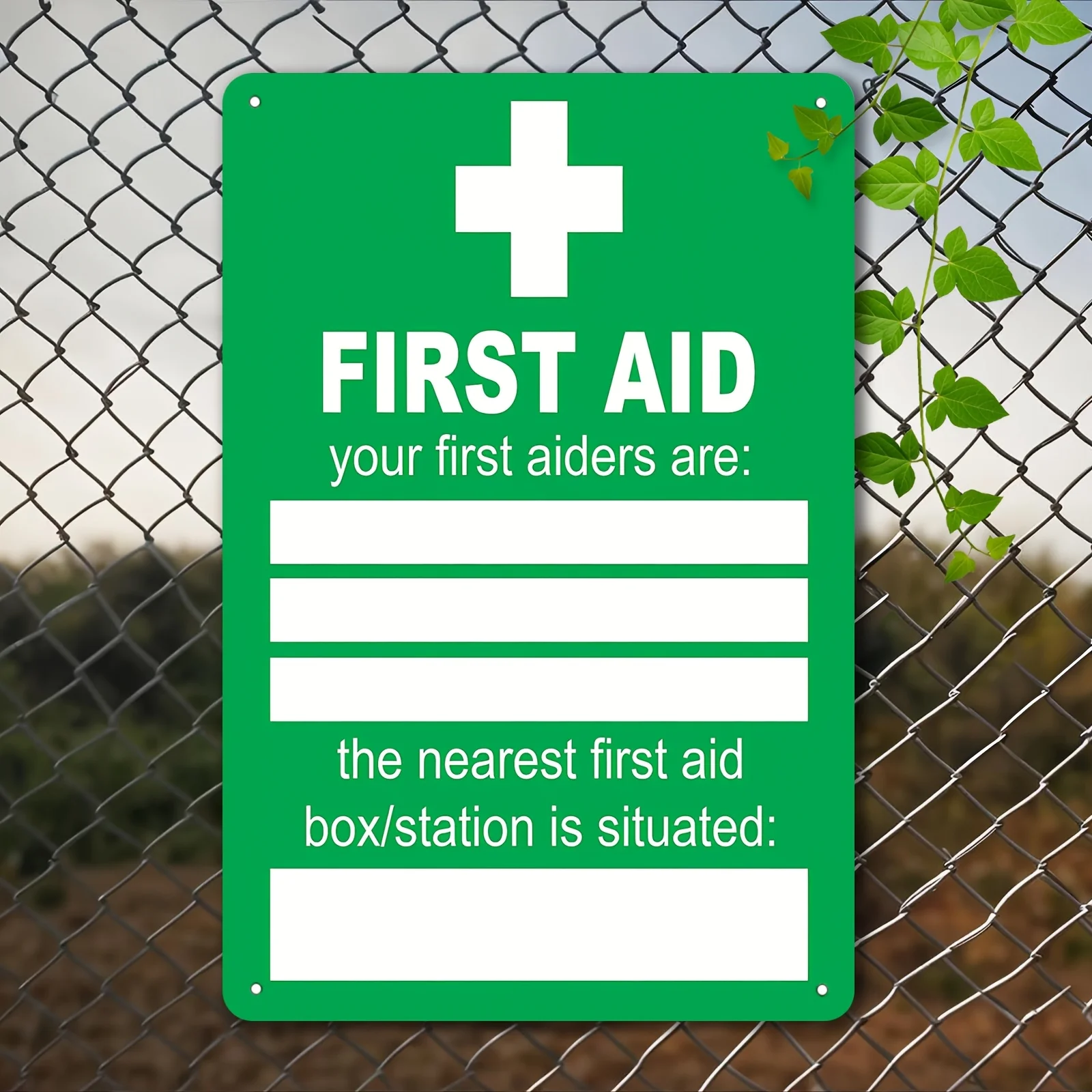 1pc aluminum Sign Sign Notice First Aid Aiders Names & Location Box Station Metal Plaque Wall Decoration 2D Flat Outdoor Wall