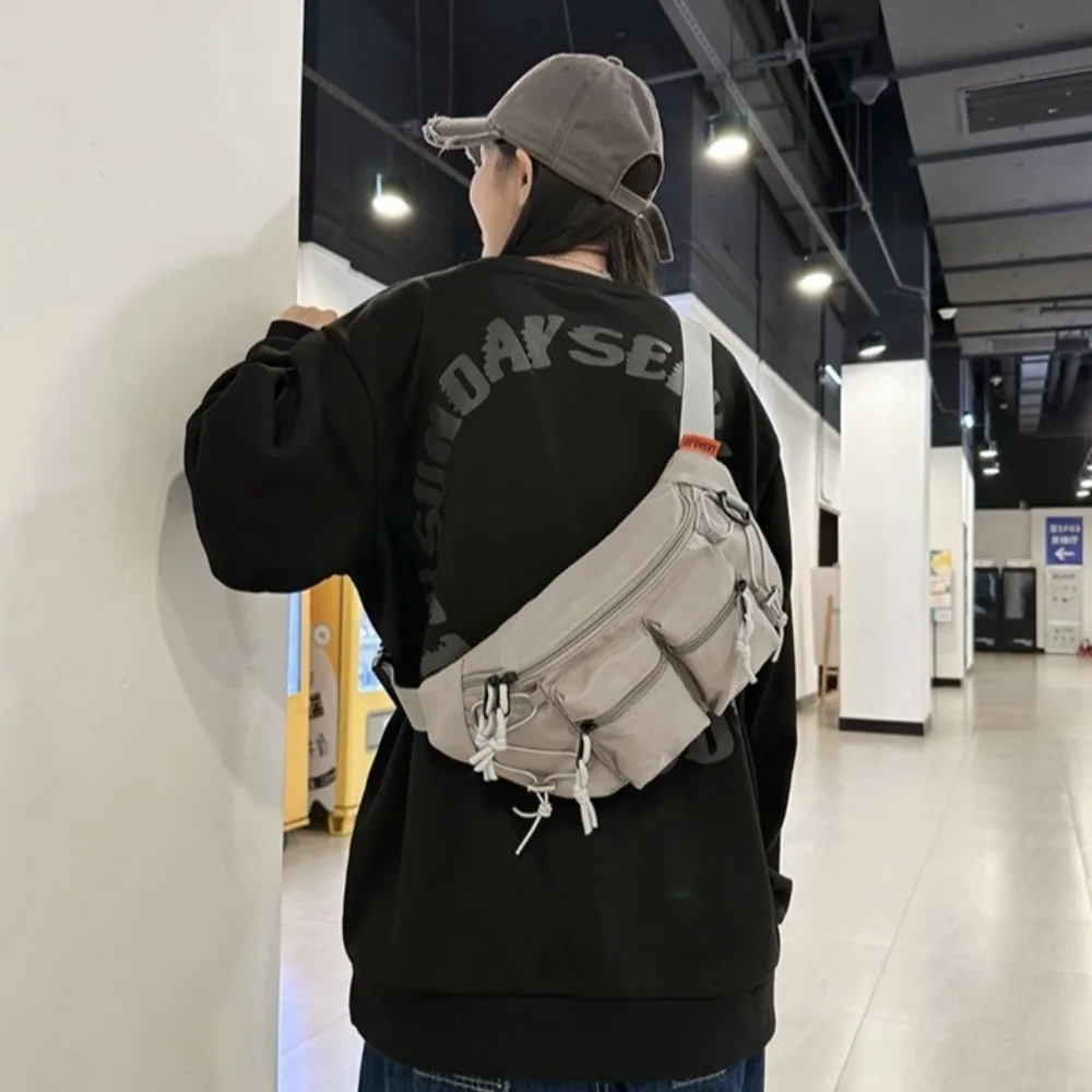 Męska saszetka biodrowa hip-hopowa nylonowa duża pojemność Y2k wielokieszeniowa torba na klatkę piersiową torba crossbody wielofunkcyjna sportowa nerka podróżna