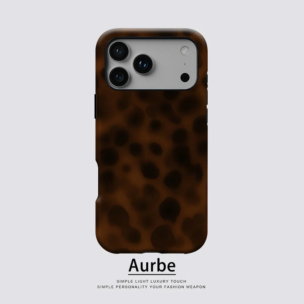 Aurbe Matte 2-in-1 Film Magsafe Hülle für iPhone 17 16 15 14 Plus 17 Pro Max Stoßfeste Hartschale Braun Leopardenmuster Hülle