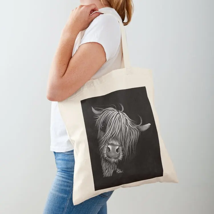 HiGHLaND CoW PRiNT SCoTTiSH ' SuGaR LuMP B&W ' BY SHiRLeY MacARTHuR Tote Bag Women's bags canvas bags