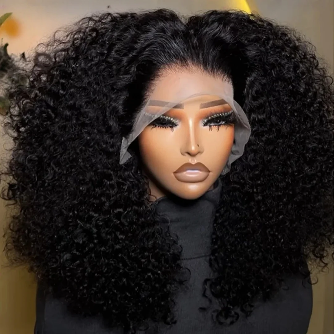 

180 Плотность Натуральный Черный Кудрявый Вьющийся Мягкий 26-дюймовый Длинный Бесклеевой Парик Фронта Шнурка Для Женщин Детские Волосы Предварительно Сорванные Термостойкие Ежедневно