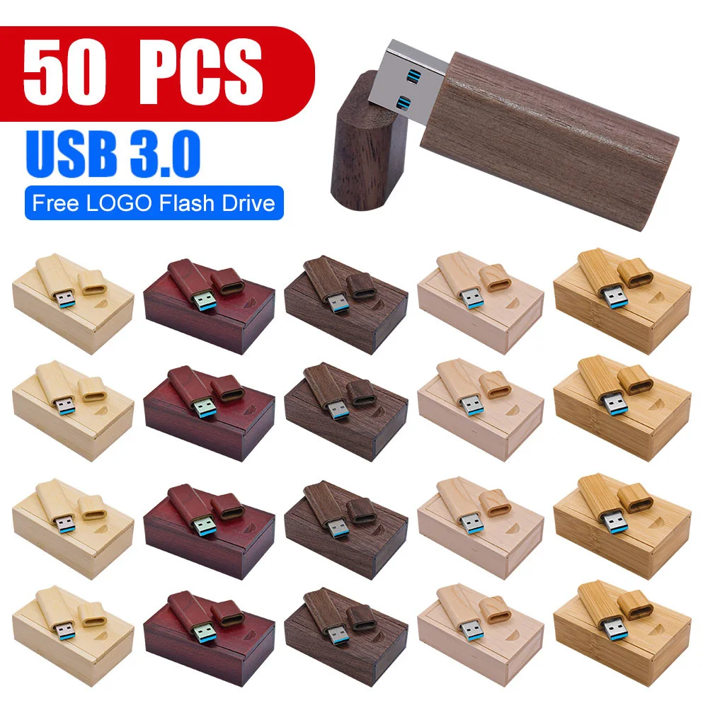 50pcs/lot Free Custom Logo Wooden 3.0USB Flash Drive Pen Drive 128gb 64gb 32gb 16gb 8gb 4gb U Disk Memory Stick for Special Gift