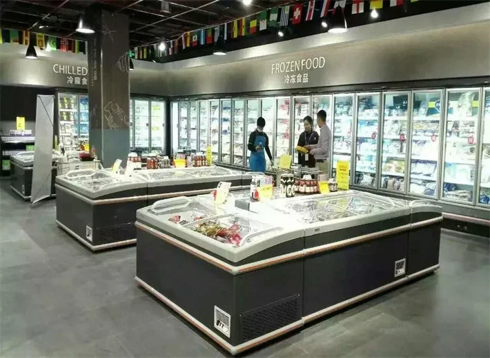 combine commercial supermarket island display freezer with top sliding door chest freezer