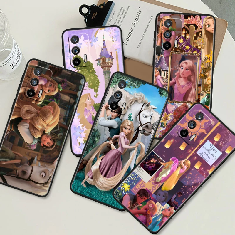 Disney Beautiful Tangled Black Phone Case For OPPO Realme 10 C2 3 11 20 21 31 30 33 35 55 X2 GT Pro Plus Master Shell Cover Capa