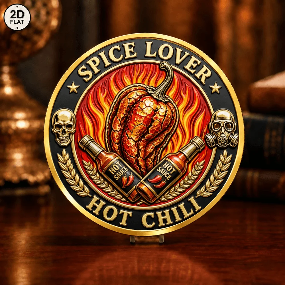 1pc Spice Lover Hot Chili Metal Challenge Coin 2D Print BBQ Master Grill Hero Collectible Medal Backyard Barbecue Souvenir Gifts