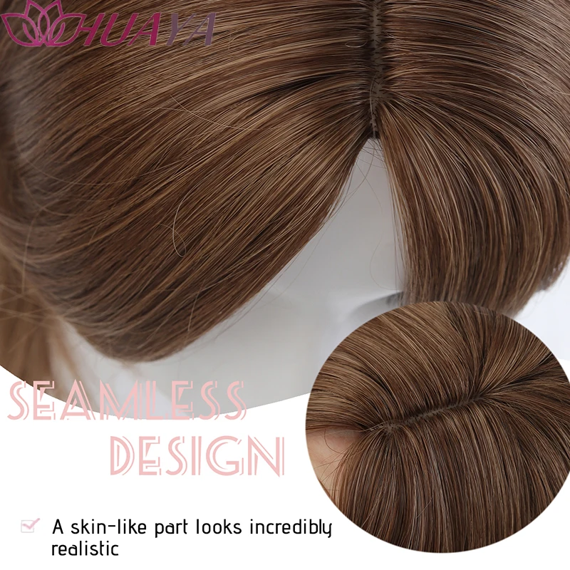 Natural Middle Part Synthetic Hair Topper 14 Inch Clip In Hairpiece for Women Thinning Hair Grey Hair Coverage Skin Like Scalp R