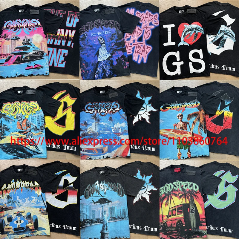 

25SS New Stock Godspeed T Shirt Collection High Quality Real Photos Vintage Oversize Casual All-match GOD SPEED Short Sleeve Tee