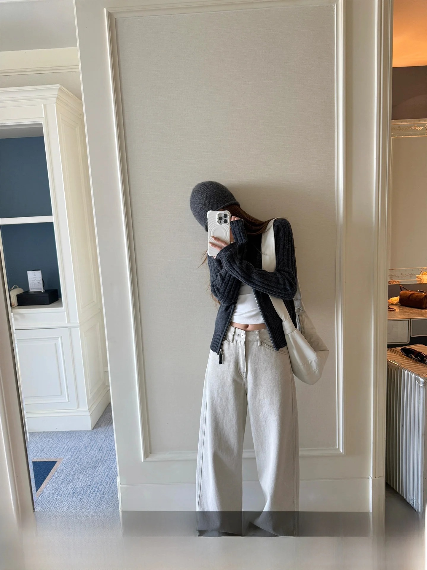 

4PRIL Oaeal ey Повседневные женские джинсы на зиму, свободные, прямого кроя, с высокой талией, утягивающие, универсальные, широкие, длинные брюки