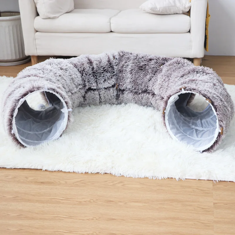 

Winter New Arrival Plush Cat Tunnel Bed Foldable Two-in-One Round Warmth Pet Nest Thickened Cozy Cuddly Cat Hideaway