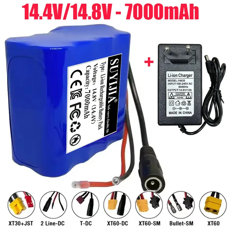 14.8V/14.4V 7AH 18650 Lithium Battery Pack 4S2P 7000mAh Built-in 10A BMS for Bluetooth Speakers and Night Fishing Lights