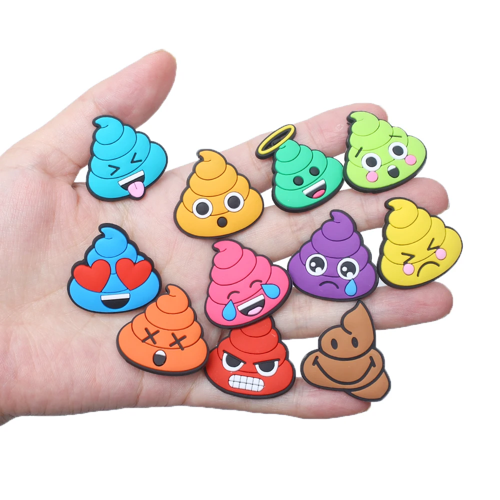 1-14pcs PVC  Charms Funny Poo Croc Jeans Cute Poo Shoe Ornaments Decorations Buckle Slippers Accessories for Women Kids Gift