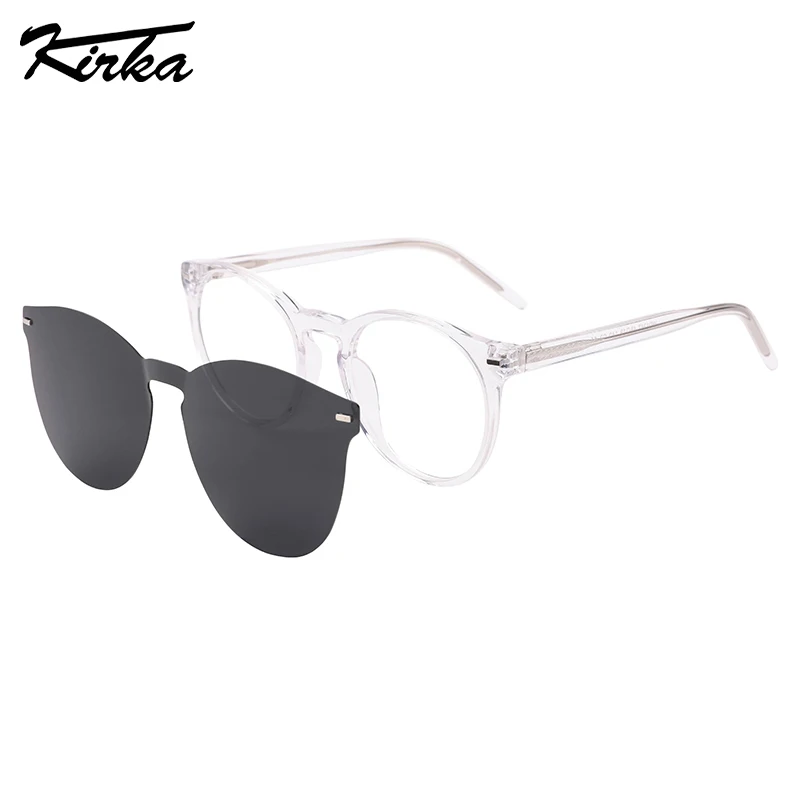 Kirka Unisex Polarized Sunglasses Magnetic Clip On Acetate Round Crystal Sun Glasses Layer Man Goggles Sunglasses WD1347S