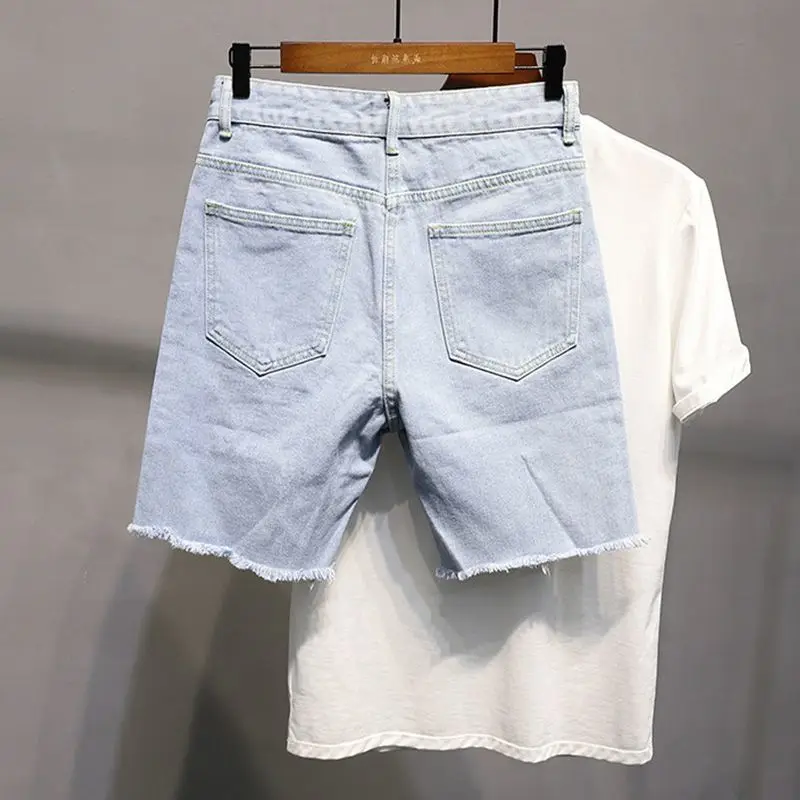 Korean Fashion Washed Men's Summer Casual Solid Jeans Shorts Cowboy Korean Style Denim Short Pants Streetwear Cotton Trousers