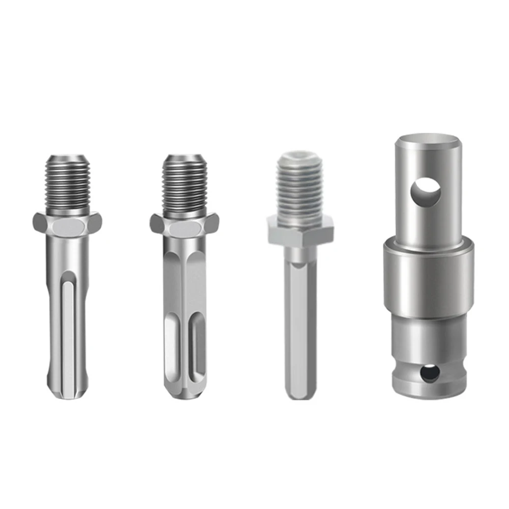 Earth Auger Adapter Tool With 4 Interface Types For Impact Wrench And Hammer Drill, Metal Construction, Silver