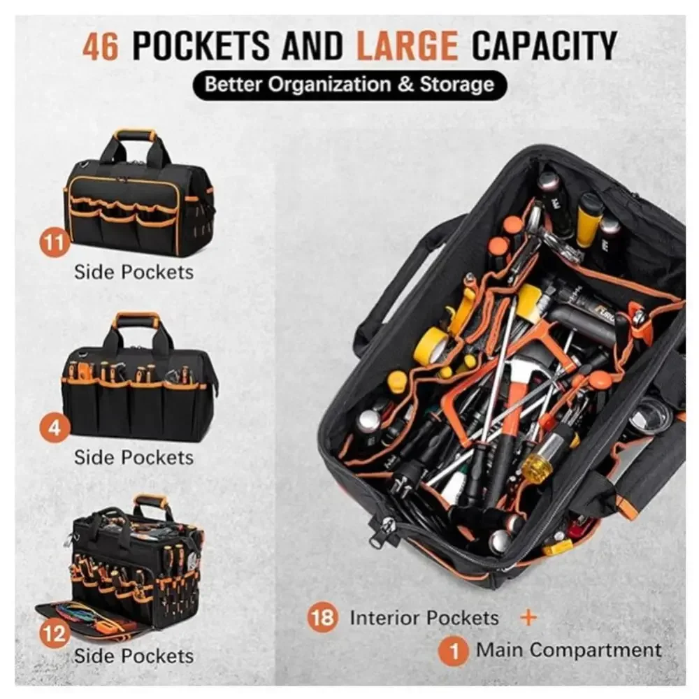 Neue 17'' Tragbare Werkzeugtasche mit Großer Kapazität und Schultergurt, Wasserdichte Elektriker-Werkzeugtasche, Verstärkte Verschleißfeste Werkzeugtasche – Detail 6