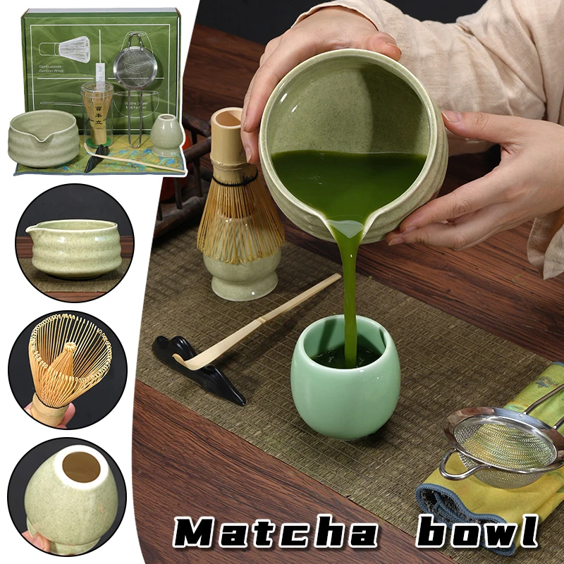 

Japanese Matcha Tea Set Bamboo Whisk Chasen Matcha Bowl Chawan Tea Ceremony Kit with Scoop Strainer Sifter Holder Gift Box