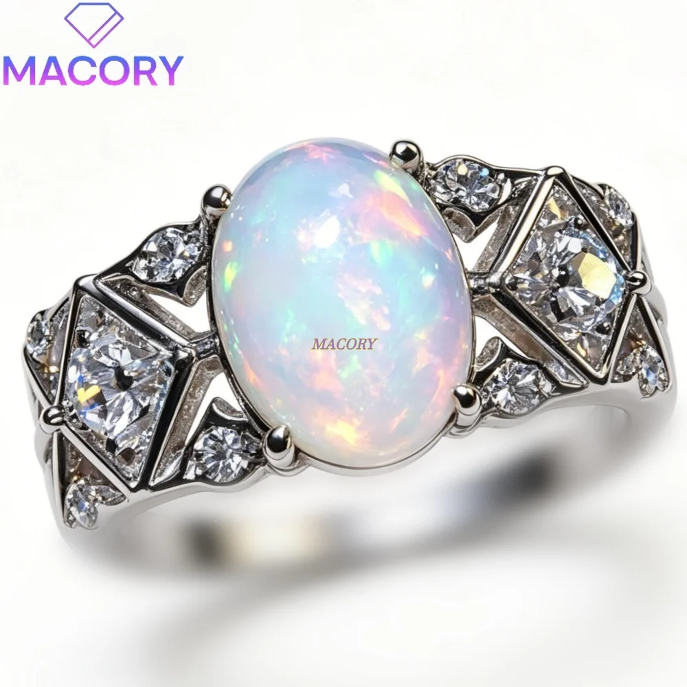 925 sterling silver natural opal ring exquisitely designed stylish Birthday gifts Valentine's Day gifts and Christmas gifts
