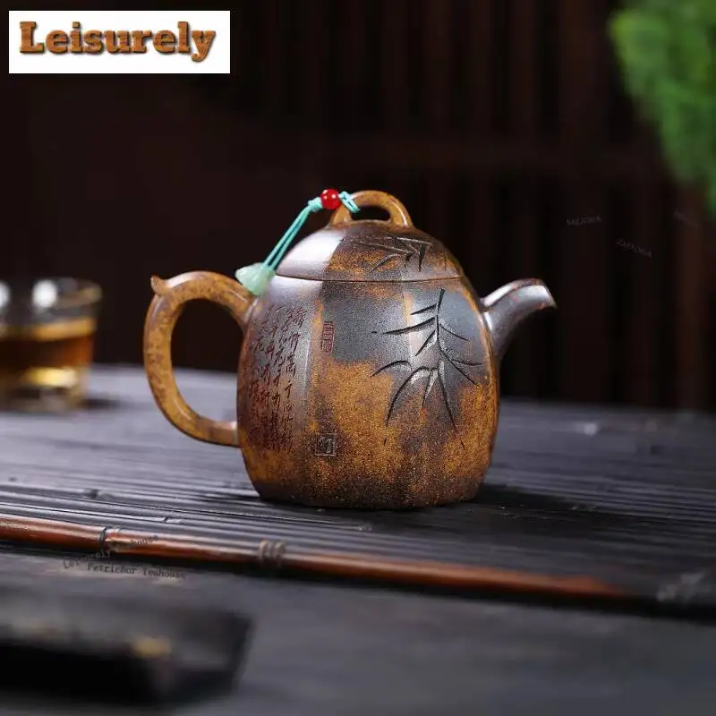 240ml Classic Yixing Purple Clay Teapots Handmade Qinquan Pot Raw Ore The Keel Gold Sand Mud Kettle Zisha Tea Set Teaware Craft