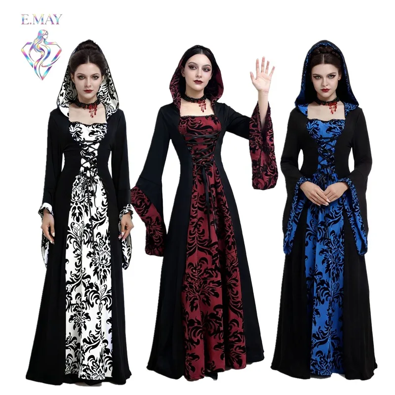 

Classical Victorian Long Gown Halloween Stage Performance Flocking Dress Retro Classical Women's Clothing Traditional Ethnic ...