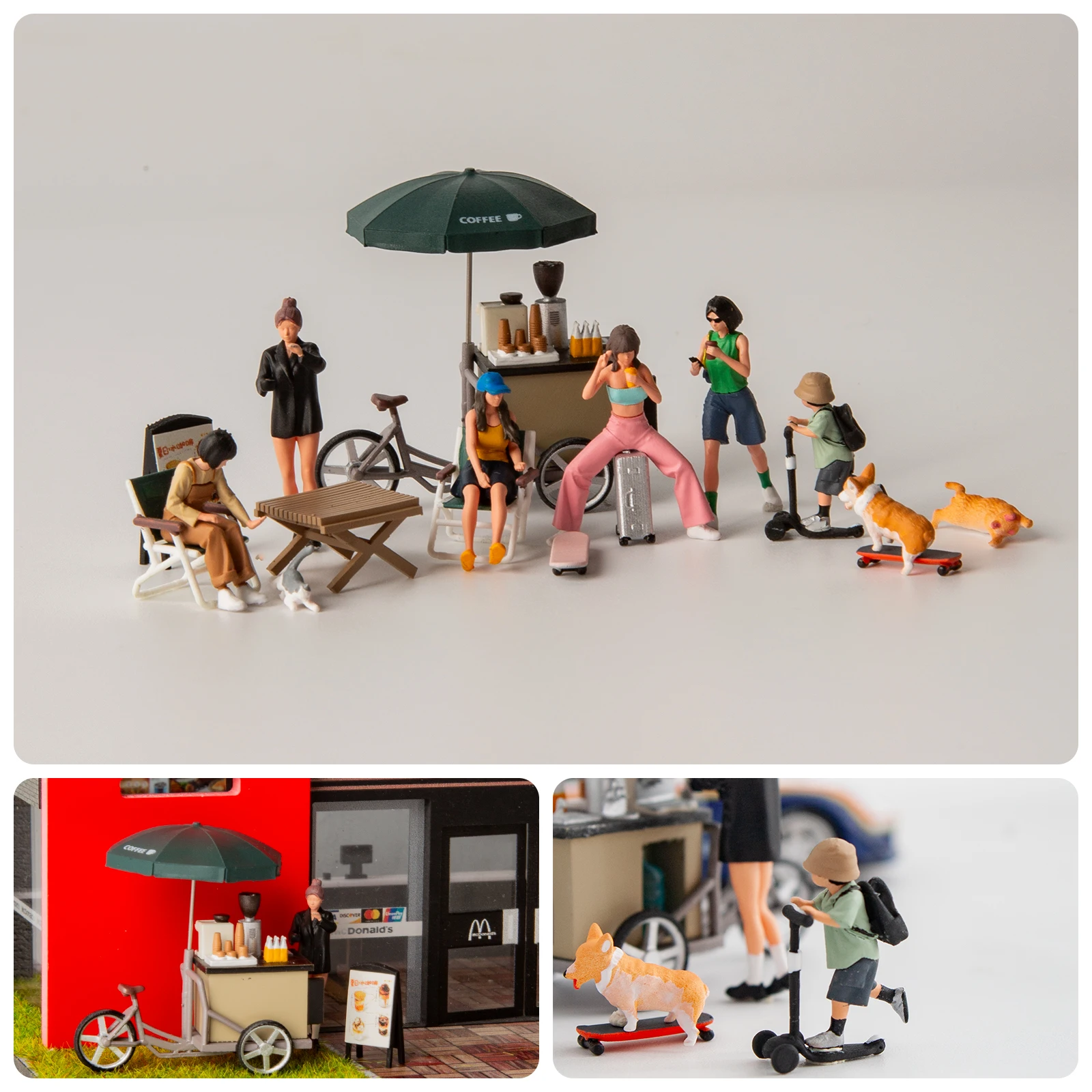 1/64 Resin Painted 3D Printing Street Coffee Truck Leisure Life Boy Girl Cat Dog Skateboard Miniature Figure Model DIY Scene image 6
