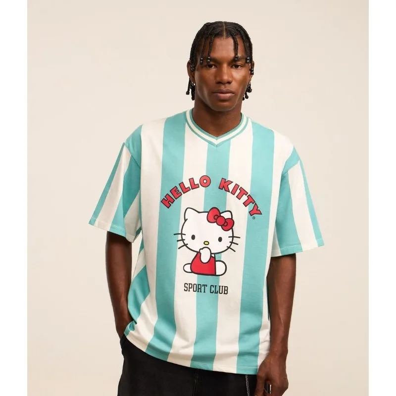 

2025 Cartoon Hello Kitty Printed 3D T-shirt for Men and Women in Summer, Fashionable and Casual, Quick Drying Football Shirt