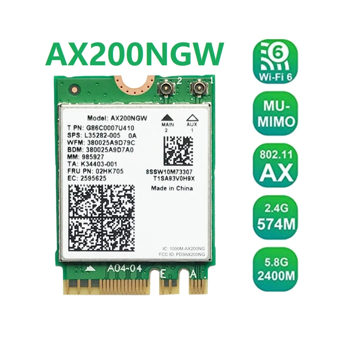 Ax200-ワイヤレスネットワークカードax200ngw,m.2 ngff,wifiカード,bluetooth 5.0,wifi 6, 2.4g,5g,802.11ac,ax,アダプターカード