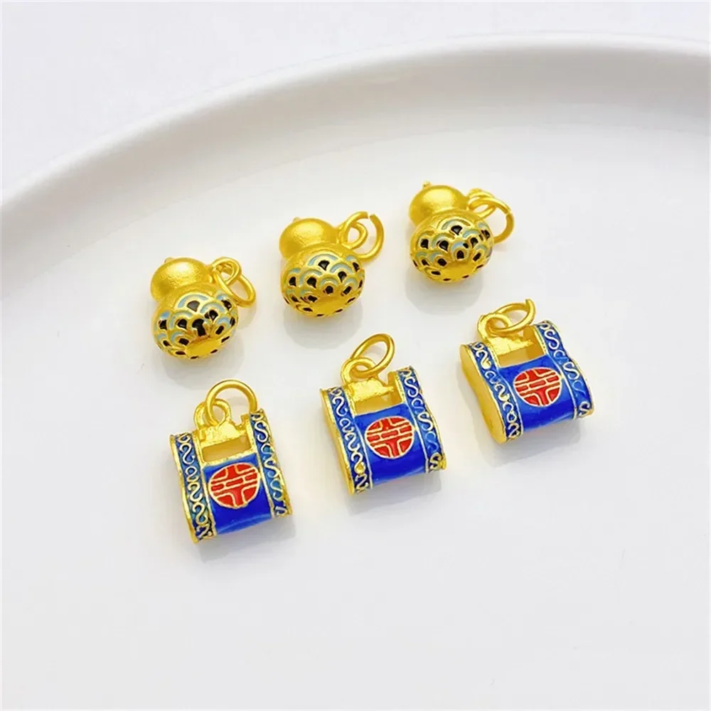 Sand Gold Xiangyun Gourd Lock Bag Pendant Handmade DIY Red Rope Woven Bracelet Necklace Jewelry Material Accessories