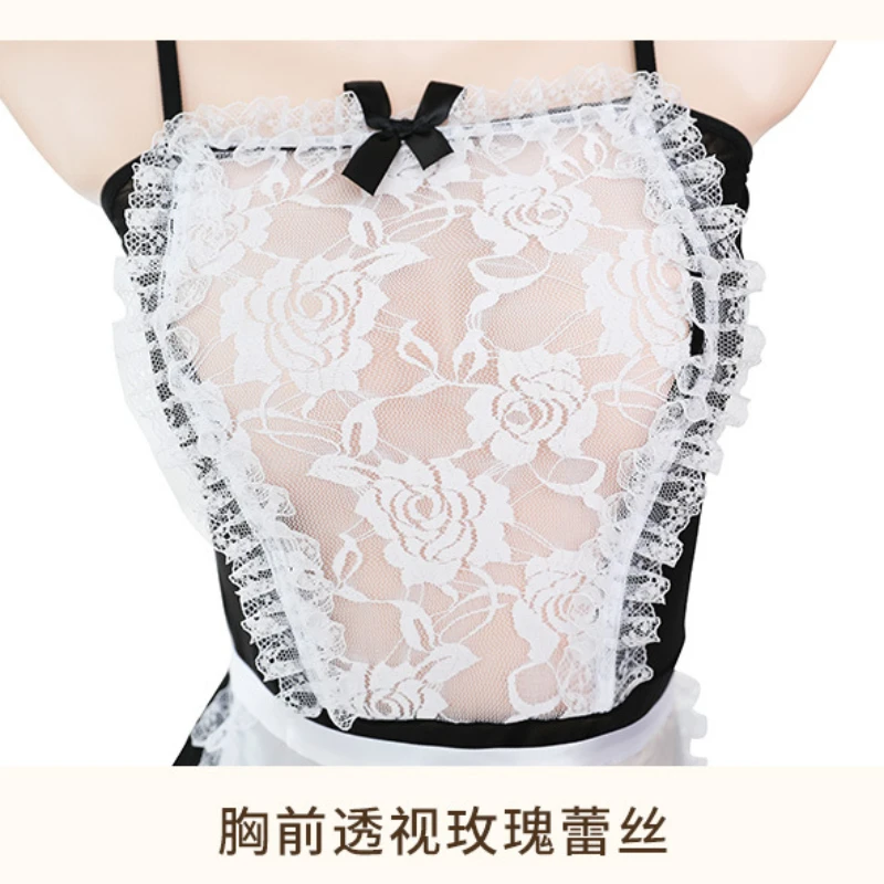 Plus Size Erotic Sexy French Apron Maid Dress Crotchless Lingerie Women Japanese Lolita Cosplay Costumes Servant Role Play Suit